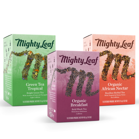 Mighty Leaf Tea Best Sellers Bundle. Green Tea Tropical, Organic Breakfast and Organic African Nectar 15ct tea boxes