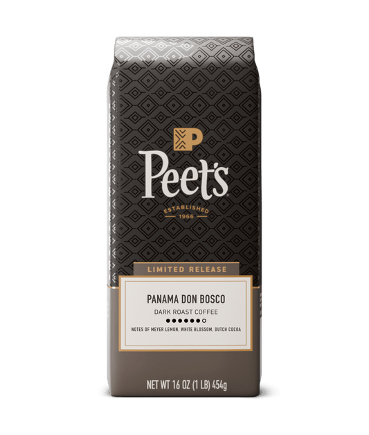 Peet's coffee bag with 'Panama Don Bosco' label on a white background