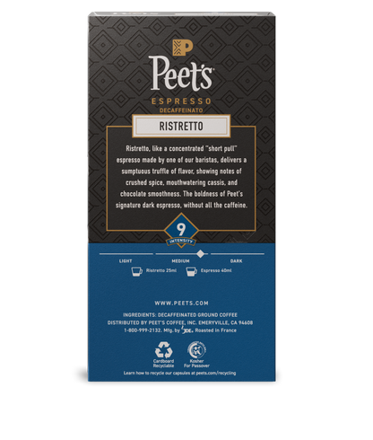 Peet's Espresso Ristretto coffee package on a white background - back