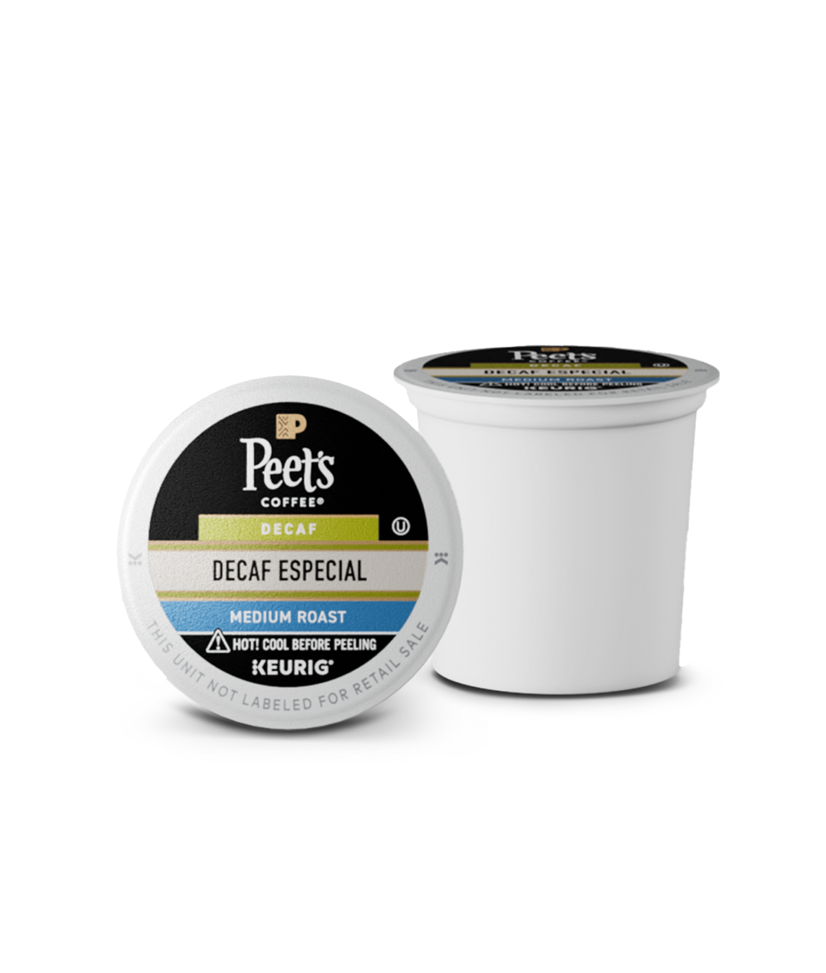 Two Peet's Coffee K-cups on a white background
