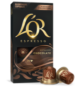 LöR Espresso chocolate capsules packaging with two capsules on a white background