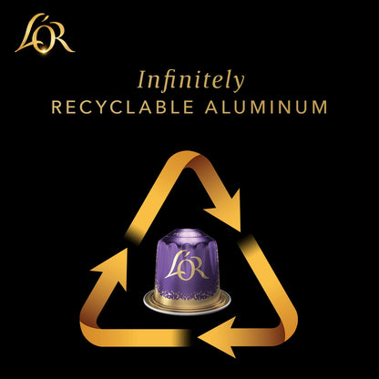 Recyclable aluminum container with L&R logo on a black background